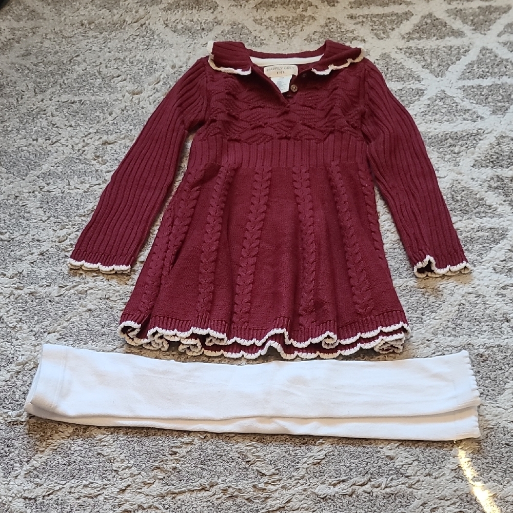 2 for $75 - Happily Grey kids Girls 4T Burgandy Cable Knit Dress w White Tights